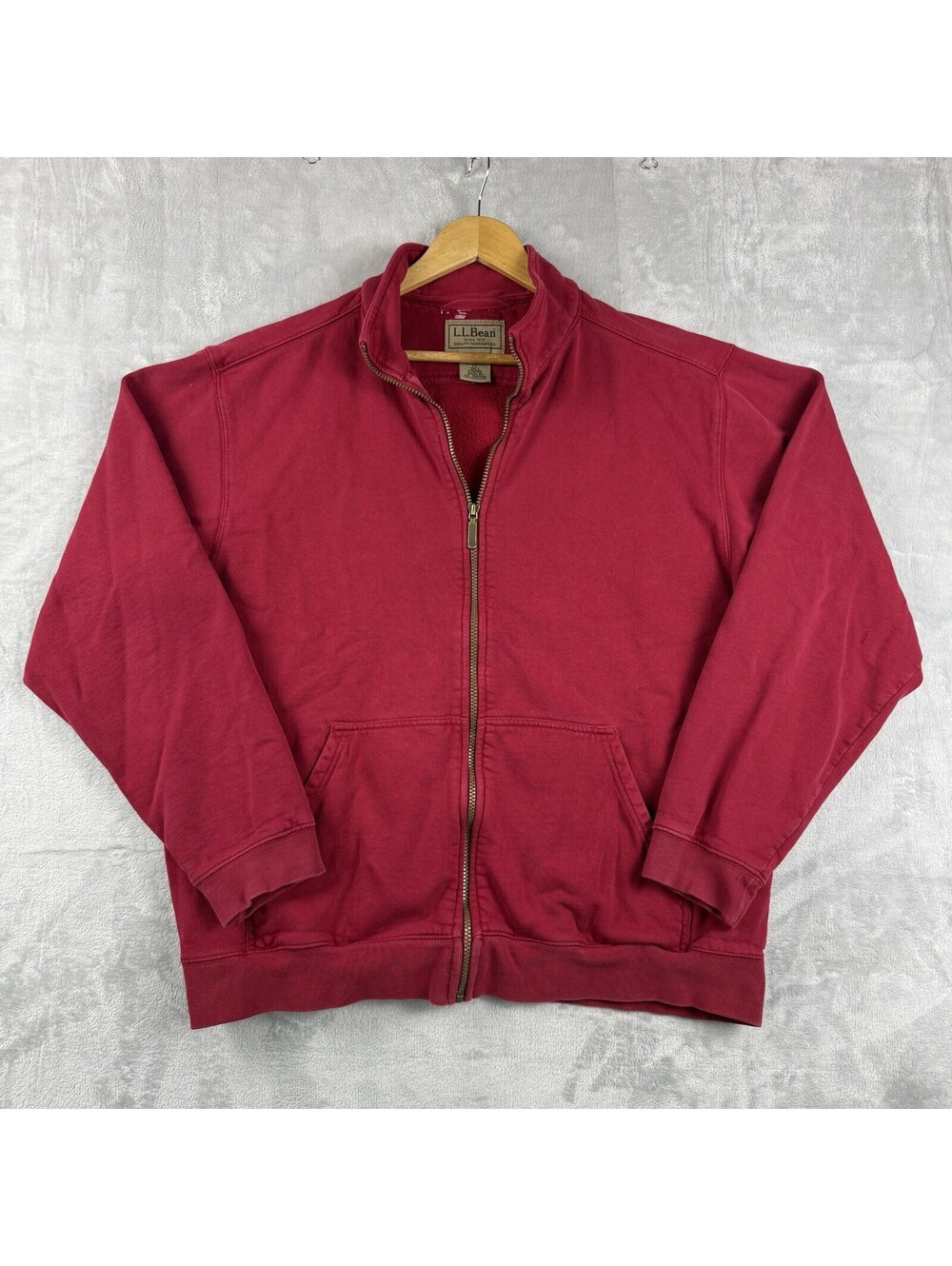 VTG L.L.Bean Men’s L Tall Red Full Zip Sweatshirt Jacket Cotton Blend Mock Neck